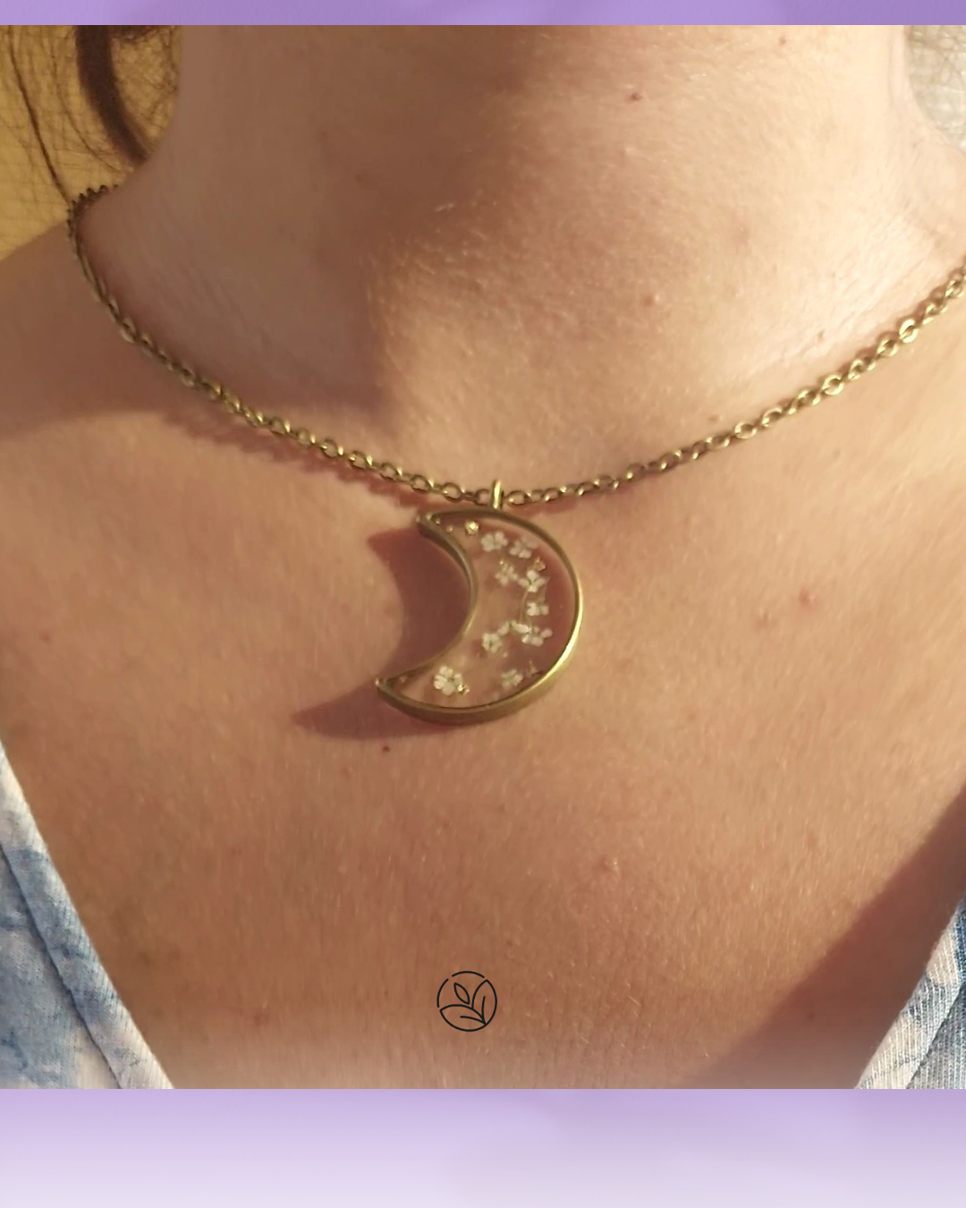 Moon Pendant - Real Dried Flowers