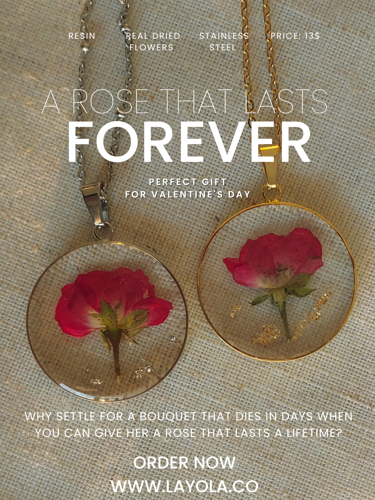 Real rose flower necklace
