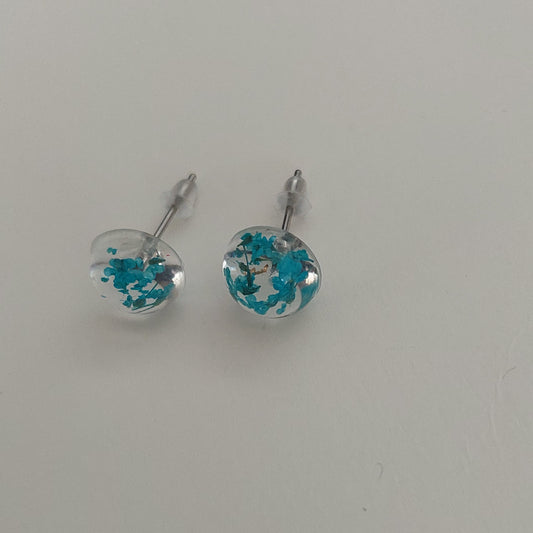 Silver color real blue flowers earrings