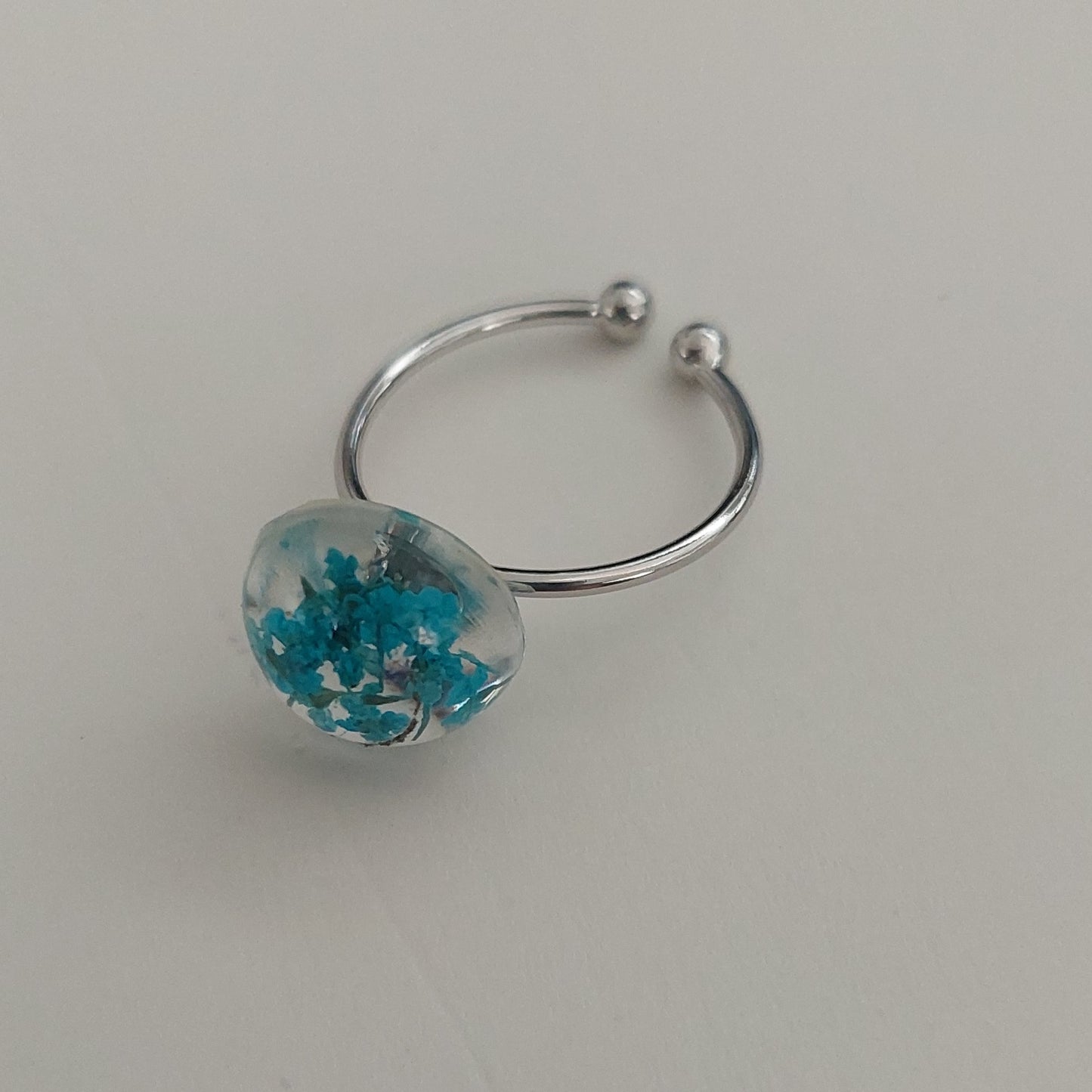 Silver color real blue flowers ring