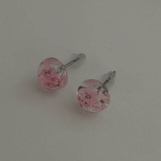 Silver color real pink flowers earrings