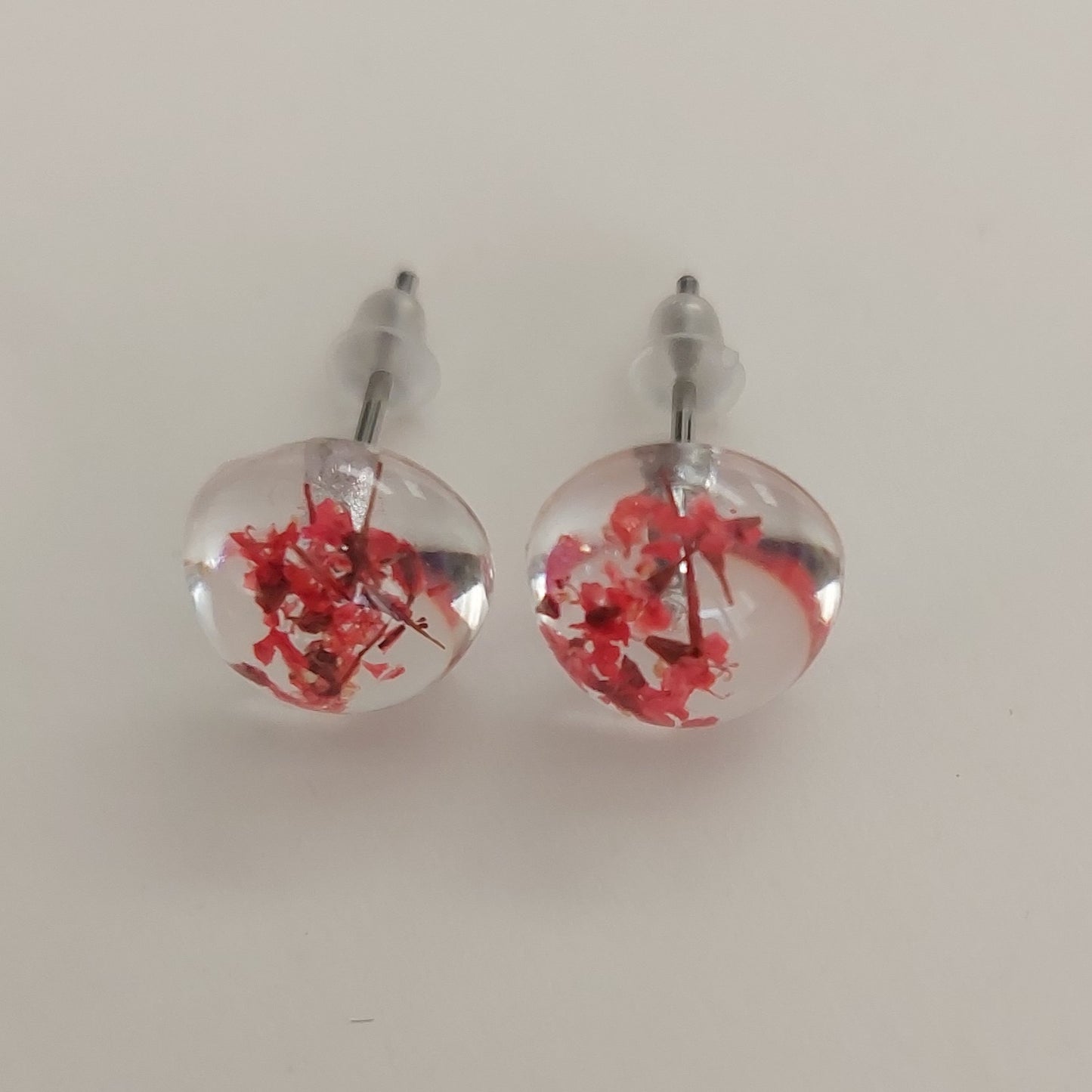 Silver color real red flowers earrings