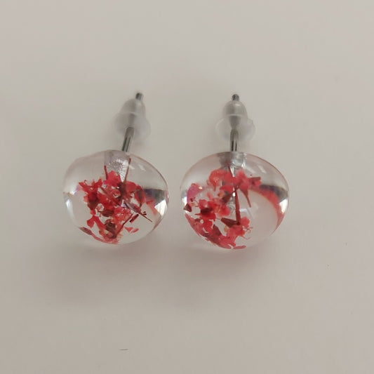 Silver color real red flowers earrings