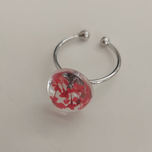 Silver color real red flowers ring