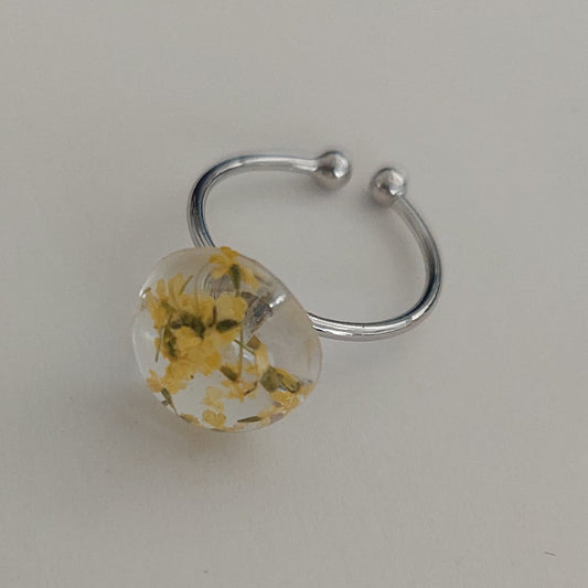 Silver color real yellow flowers ring