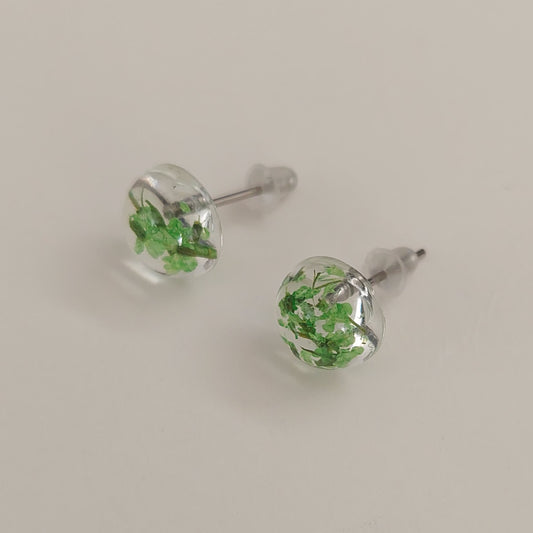 Silver color real green flowers earrings