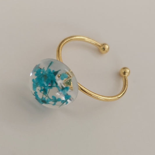 Gold color real blue flowers ring