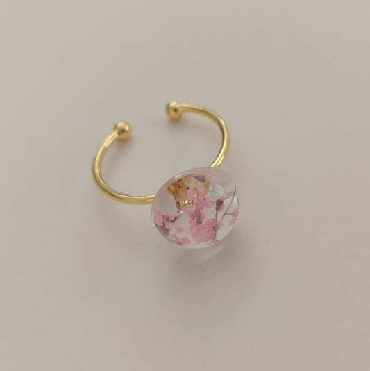 Gold color real pink flowers ring