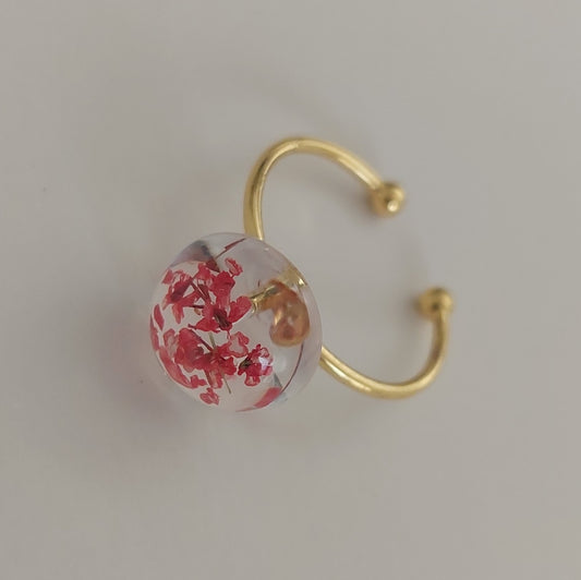 Gold color real red flowers ring