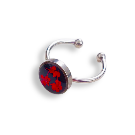 Silver color real red flower ring