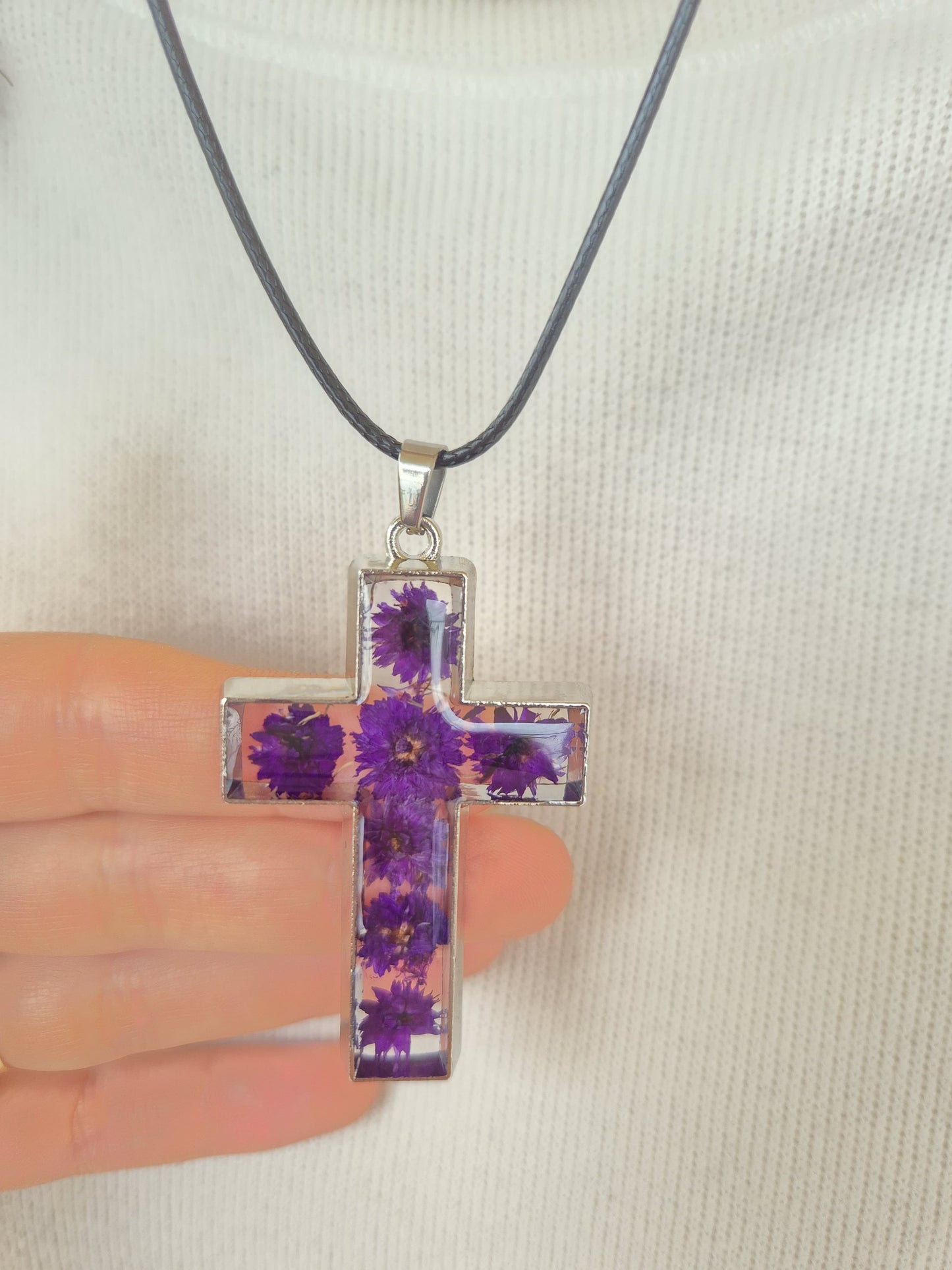 Real Dried Flowers Cross Pendant