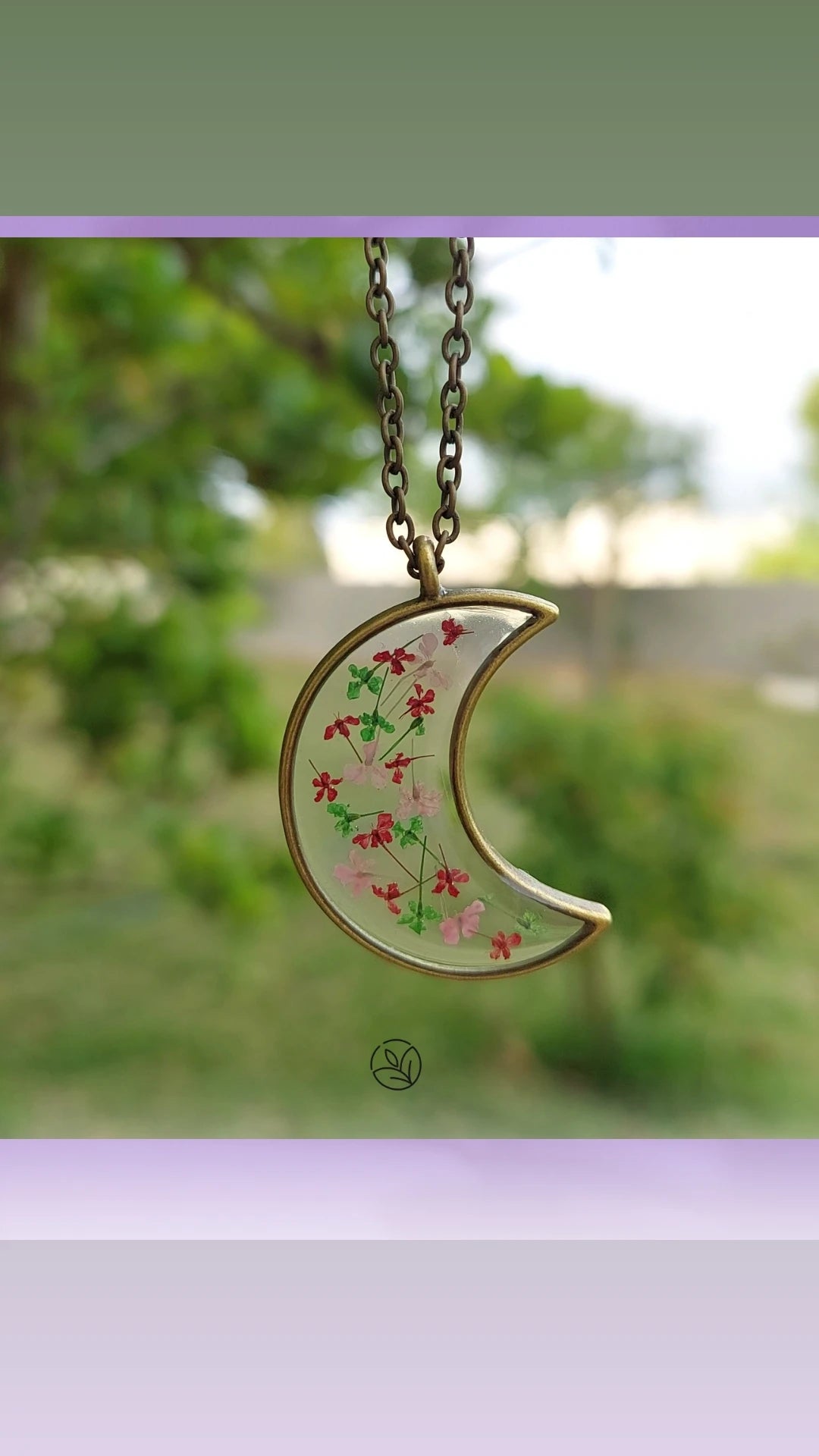 Moon Pendant - Real Dried Flowers