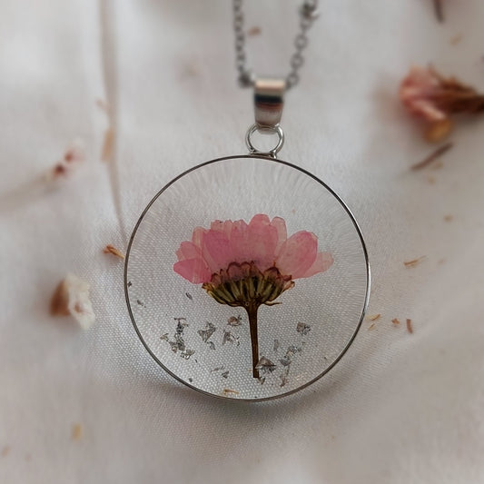 Real pink chrysanthemum flower necklace